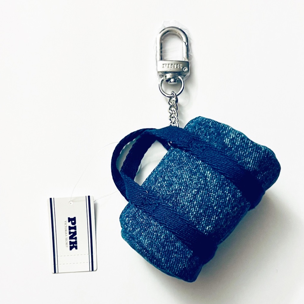 PINK VICTORIA’S SECRET Mini Duffel Keychain Bag Charm Blue Denim